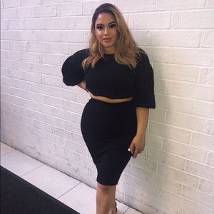 Black Long Puff Sleeve crop top